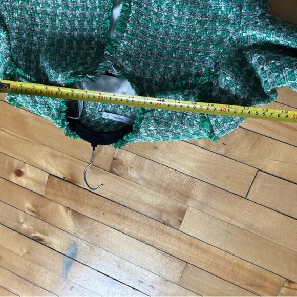 Mango Sz S Tweed Green Elegant Open Front Blazer - Picture 12 of 13